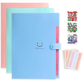 RIHEAN Colored File Folders - Set of 4 Vibrant Assorted Colors (Blue Color), Expanding File Folder 5 Pockets A4 Letter Size with 32 Labels, 12.8x9.8x0.5in, F01-4BE