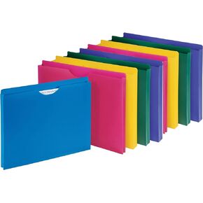 Poly File Jacket, Reinforced Straight Cut Tab, 1’’ Expansion Pocket, Letter Size, Assorted Colors - 10-Pack