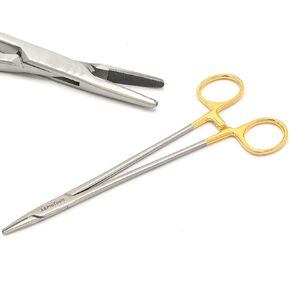 AAProTools Mayo Hegar Needle Holder 8" Surgical Needle Driver with Tungsten Carbide Inserts Stainless Steel Locking Ratchet Gold Rings Handle Instruments