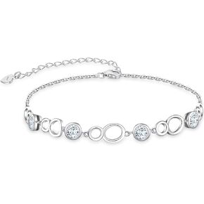 RIVIKO Infinity Birthstone Bracelets for Women,925 Sterling Silver Simple Circle Women Charm Bracelet, Mother's Day Valentine's Birthday Anniversary Jewelry Gift for Mom Wife Girlfriend Her Girl Lady