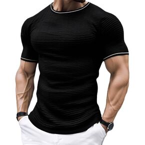JMIERR Fashion Men's T Shirt Muscle Gym Workout Athletic Shirt Knit Cotton Ribbed Longline Sweater Tee Shirt
