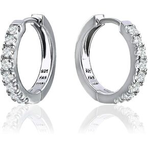 Sterling Silver CZ Cubic Zirconia Ear Cuff Hinged Huggie Hoop Earrings for Women Girls, 17mm Diameter