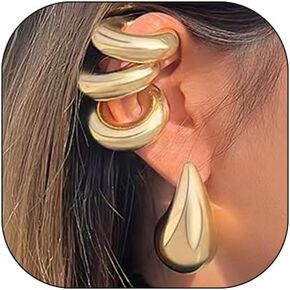 Chunky Gold Ear Cuffs Earrings for Women Non Piercing Gold Cuff Clip On Cartilage Hoop Earring Trendy Lightweight Thick Cuff Earrings for Women Teen Girls