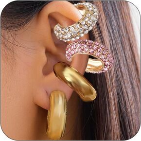 Chunky Ear Cuff for Women Non Piercing Adjustable Clip On Rhinestone Earrings Gold Clip On Cartilage Earrings Ear Open Cuff Wrap Ear Jewelry Gifts for Women Girls Gifts