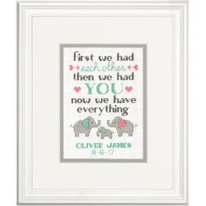 Dimensions Counted Cross Stitch Kit, Baby Elephant Birth Record Personalized, 14 Count Ivory Aida, 7" x 5"