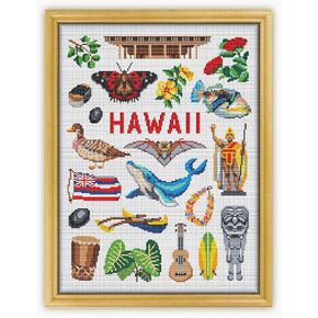Hawaii Collection CS1888 - Counted Cross Stitch KIT#2 Prime. Set of Threads, Needles, AIDA Fabric, Needle Threader, Embroidery Clippers and Printed Color Pattern Inside.