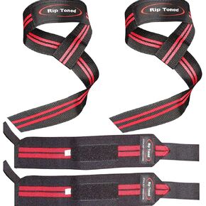 Rip Toned Lifting Straps + 18-inch Wrist Wraps Bundle (1 Pair of Each) for Weightlifting, Workout, Gym, Powerlifting, Bodybuilding