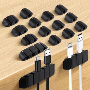 16 Pcs Cable Management Kit Black Cable Clips Holders Multi-Purpose Self-Adhesive Cable Cord Clips Charging USB Wire Organizer for Home Office Car Nightstand Desk