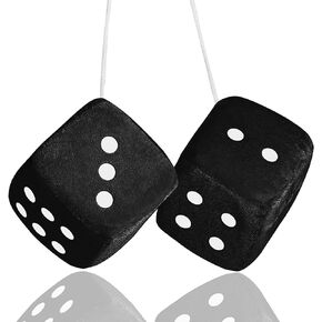 WLLHYF Fuzzy Plush Dice, Pair of Black Hanging Soft Plush Dice with Dots Couple Car Ornament Decorative Vintage Retro Accessory for Automotive Interior Mirrors