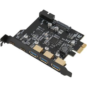 Usb C Pcie Card, Pcie Usb Card, Pcie 1x To Usb Expansion Card 3xusb3.0 2xtype C 19pin 5 Port Expansion Adapter Card Thunderbolt Card Usb C Card Usb Pcie Card For Pc for Pc Desktop