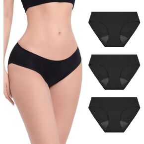 EcoPeriod Period Underwear for Women Heavy Flow Panties Leak-Proof Panties Protective Briefs Hipster Panty 3 Pack,Size Black