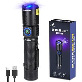 DARKBEAM UV 365nm Flashlight Black Light LED, Ultraviolet Flashlights, Powerful Rechargeable USB -C Woods Lamp, Focusable Water Resistant, Pet Urine & AC Leak Detection, for Curing Resin