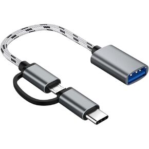 2-in-1 USB C/Micro USB to USB Adapter, USB to USB C OTG Adapter Cable Compatible with Samsung Galaxy S21 S22 S23 Note 20/10 A53, Google Pixel and More Android Devices, Gray