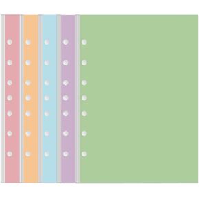 Mini Binder 5 Colorful Blank Paper for 3 or 7 Ring Binders - 100 Sheets/200 Pages Loose Leaf Paper Line Refills, Per Color 20 Sheets, Desk Size 4, 5.8" x 8.5"