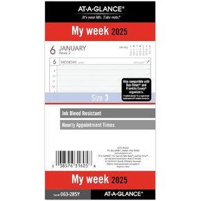 AT-A-GLANCE 2025 Planner Refill, Weekly, 3-3/4" x 6-3/4", Portable Size, Loose-Leaf (063-285Y)