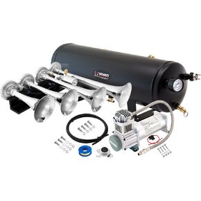 Vixen Horns Train Horn Kit for Trucks/Car/Semi. Complete Onboard System- 200psi Air Compressor, 3 Gallon Tank, 4 Trumpets. Super Loud dB. Fits Vehicles Like Pickup/Jeep/RV/SUV 12v VXO8330B/4124B