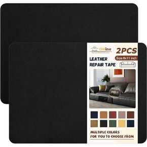 ONine Leather Repair Patch,Self-Adhesive Couch Patch,Multicolor Available Scratch Leather 8X11 Inch （2pcs） Peel and Stick for Sofas,Car Seats Backpack Jackets(Black-Fine Grain)