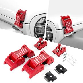 Seven Sparta Red Hood Latches Aluminum Hood Catch Compatible with Jeep Wrangler JK/JKU 2007-2017, JL/JLU 2018-2022 & Jeep Gladiator 2020-2022, 1 Pair (Base)