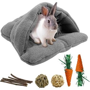 kathson Rabbit Cave Sleeping Bed Guinea Pig Hideout Cozy House Pet Soft Warm Fleece Winter Slipper Cushion Small Animal Nest Cage for Ferrets Squirrel Hamster Chinchilla Rat Hedgehog Bunny