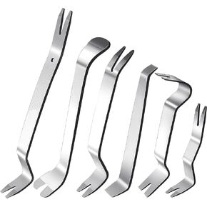 USTOPF1T 6PCS Metal Trim Panel Removal Tool, Metal Pry Tool, Fastener Removal Tool, Automotive Door Panel Removal Kit for Stereo Radio Panel, Dashboard (Silver)