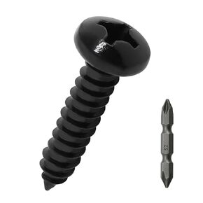 #4 x 1/4" Pan Head Wood Screws (100 pcs), 18-8 (304) Stainless Steel, Phillips Drive Pan Head Self Tapping Screws, Black Oxide Coated Sheet Metal Screws, Fayeploo (with Phillips Driver Bit)