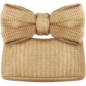 WOG2008 Straw Bow Clutch Purse Summer Handbag for Women 2024 Woven Beach Purse for Vacation Wedding