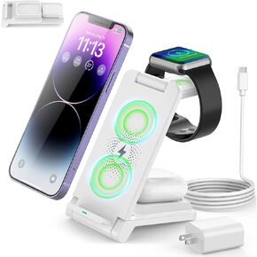i.VALUX 3 in 1 Charging Station for Apple Devices, Foldable Travel Wireless Charger Stand Charging Dock for iPhone 15 14 13 12 11 Pro Max Plus XR XS 8 Plus, Apple Watch Series 9/8/7/6/5/4/3/2,AirPods