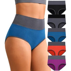 Eiggam High Waisted Underwear for Women Tummy Control Panties Cotton Briefs Full Coverage Breathable Underwear Packs Women