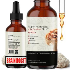 Auri Lion’s Mane Liquid Elixir - Brain Supplements for Memory and Focus with Functional Mushrooms - Lions Mane Supplement - Full Spectrum Lion's Mane Extract - No GMO, Vegan Mushroom Tincture