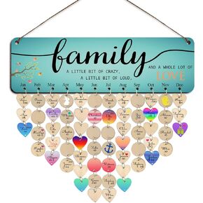 Mothers Day Gifts for Mom Grandma,Family Love Birthday Board Calendar Wall Hanging,Family Birthday Plaque with Tags,Family Gifts,Mothers Day Gifts from Daughter