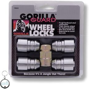 Gorilla Automotive Guard Locks 61621, 12mm x 1.25 Wheel Locks for Cars with Wheel Lock Key, Set of 4 Locking Lug Nuts, Acorn, Chrome with a Lumintrail Keychain Light