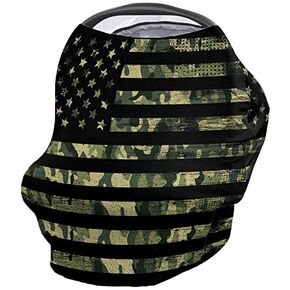 Camouflage Baby Nursing Cover for Breastfeeding, American Flag Camo Breathable Stretchy Nursing Scarf Carseat Canopy for Boys or Girls Stroller Car Seat Covers Independence Day Black Gray Star Stripe