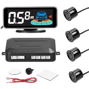 KKnoon Car Parking Sensor Rear Reversing Radars System with 4 Parking Sensors Distance Detection LCD Distance Display Sound Warning Buzzer, 4pcs Probe, Black
