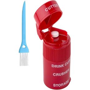Pill Crusher, Cutting Machine and Grinding Machine, Crushing Pills, Bottle Body with Water Cup and Medicine Storage Box in red