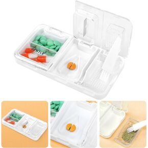 Toplive Portable 3-in-1 Pill Cutter and Pill Grinder and Pill Holder, Accurate Easy Cutting, Medication Crusher for Small Large Pills, Vitamin Tablets Splitter for Elderly Kids Pets, White