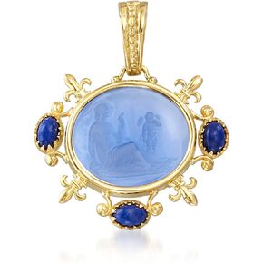Ross-Simons Italian Tagliamonte Blue Venetian Glass and Lapis Pendant in 18kt Gold Over Sterling
