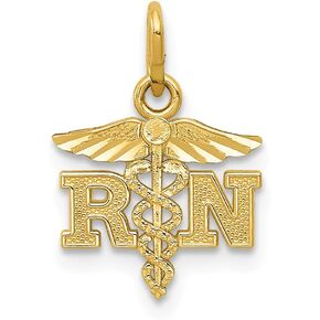 Solid 14k Yellow Gold Diamond-cut RN Registered Nurse Nurse Pendant Charm 16mm
