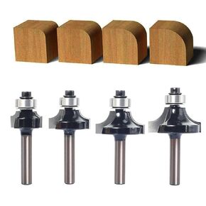 6pcs Roundover Router Bit Set - Round Over Router Bits 1/4 Shank with 6 Bearings 3/8", Carbide Corner Rounding Edge-Forming Bit, for Round Over Beading, for Rounding Trim…