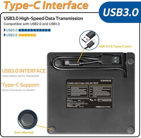 External Blu-ray Drive, USB 3.0 Type-C Optical External Bluray/DVD Drive Burner with SD/TF Port, Support 100G Disc R/W for PC Compatible with Windows XP/7/8/10/11 Mac Laptop Desktop(UJ2X2) in Saudi Arabia