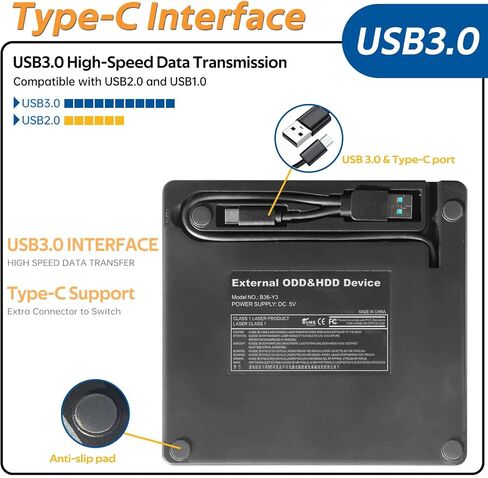 External Blu-ray Drive, USB 3.0 Type-C Optical External Bluray/DVD Drive Burner with SD/TF Port, Support 100G Disc R/W for PC Compatible with Windows XP/7/8/10/11 Mac Laptop Desktop(UJ2X2) in Saudi Arabia