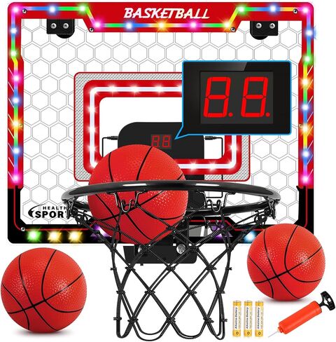 AOKESI Basketball Hoop Indoor for Kids, Mini Basketball Hoop with Light, Batteries & Electronic Scoreboard Over The Door Basketball Toys Christmas Birthday Gift for 3-12 Year Old Boys Girls Adults in Saudi Arabia