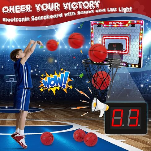 AOKESI Basketball Hoop Indoor for Kids, Mini Basketball Hoop with Light, Batteries & Electronic Scoreboard Over The Door Basketball Toys Christmas Birthday Gift for 3-12 Year Old Boys Girls Adults in Saudi Arabia