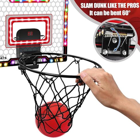AOKESI Basketball Hoop Indoor for Kids, Mini Basketball Hoop with Light, Batteries & Electronic Scoreboard Over The Door Basketball Toys Christmas Birthday Gift for 3-12 Year Old Boys Girls Adults in Saudi Arabia