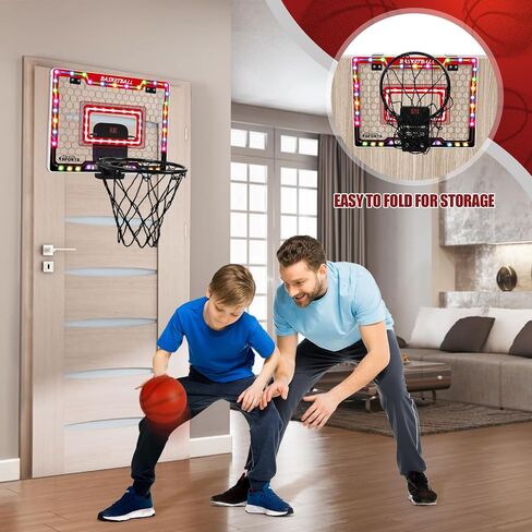 AOKESI Basketball Hoop Indoor for Kids, Mini Basketball Hoop with Light, Batteries & Electronic Scoreboard Over The Door Basketball Toys Christmas Birthday Gift for 3-12 Year Old Boys Girls Adults in Saudi Arabia