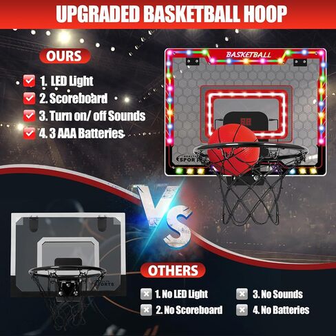 AOKESI Basketball Hoop Indoor for Kids, Mini Basketball Hoop with Light, Batteries & Electronic Scoreboard Over The Door Basketball Toys Christmas Birthday Gift for 3-12 Year Old Boys Girls Adults in Saudi Arabia