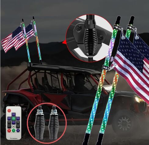 2 Packs 3ft LED Whip Lights with Spring Base 360 ° RGB Color Spiral Off-Road Remote Control Whip Lights, Suitable for UTV, ATV, Off-Road, Truck, Sand Truck, RZR, Can-am, Boat, Motorcycle (3ft) in Saudi Arabia