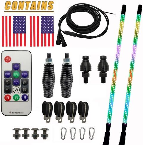2 Packs 3ft LED Whip Lights with Spring Base 360 ° RGB Color Spiral Off-Road Remote Control Whip Lights, Suitable for UTV, ATV, Off-Road, Truck, Sand Truck, RZR, Can-am, Boat, Motorcycle (3ft) in Saudi Arabia