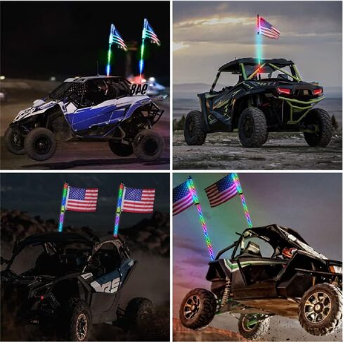 2 Packs 3ft LED Whip Lights with Spring Base 360 ° RGB Color Spiral Off-Road Remote Control Whip Lights, Suitable for UTV, ATV, Off-Road, Truck, Sand Truck, RZR, Can-am, Boat, Motorcycle (3ft) in Saudi Arabia