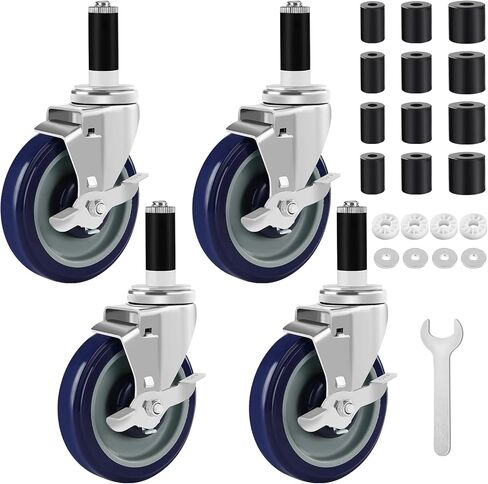 4 inches Prep Table Wheels Set of 4, 1-1/2" and 1-5/8" Expanding Stem Caster with Side Brake for Stainless Steel Table, Cart, Furniture Legs, Commercial Kitchen Appliances, Workbench in Kuwait