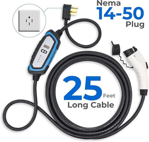 كابل شاحن BougeRV المستوى 2 EV (32A، 25FT) محطة شحن السيارة الكهربائية المحمولة EVSE (NEMA14-50) مقاومة للماء للاستخدام الداخلي/الخارجي in Saudi Arabia
